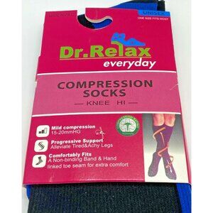Compression Socks Knee Hi Dr Relax Everyday Men Women15-20mmHG Unisex Blue Black
